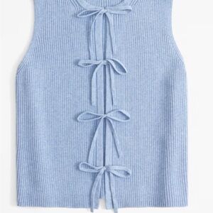 Light Blue Sleeveless Knit Top with Bow Details
